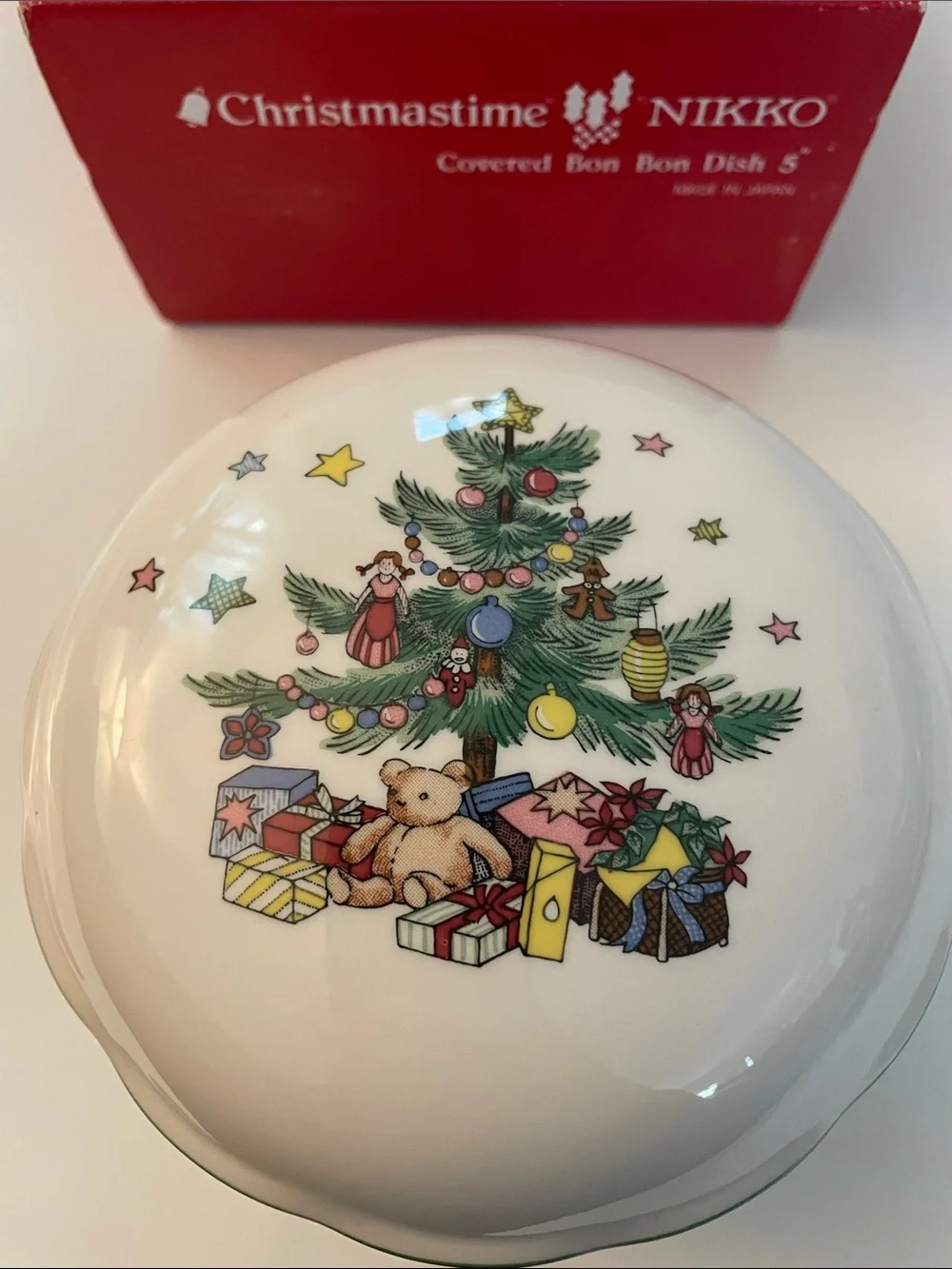 Nikko Christmastime White Christmas Tree Covered Bon Bon Dish